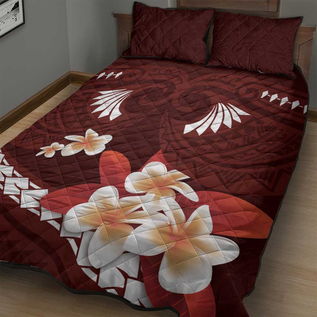 Oxblood Polynesia Quilt Bed Set Tribal Pattern Tropical Frangipani LT14 - Polynesian Pride