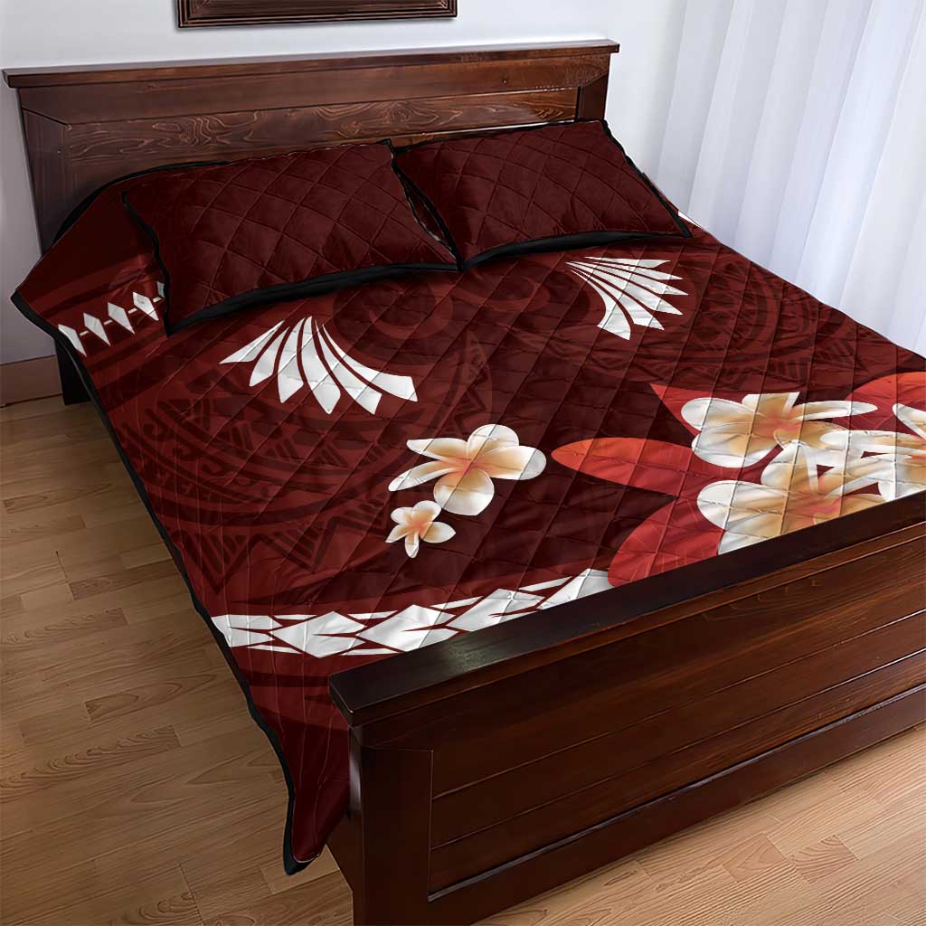 Oxblood Polynesia Quilt Bed Set Tribal Pattern Tropical Frangipani LT14 - Polynesian Pride