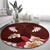 Oxblood Polynesia Round Carpet Tribal Pattern Tropical Frangipani