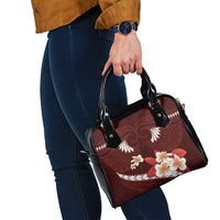 Oxblood Polynesia Shoulder Handbag Tribal Pattern Tropical Frangipani