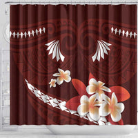 Oxblood Polynesia Shower Curtain Tribal Pattern Tropical Frangipani