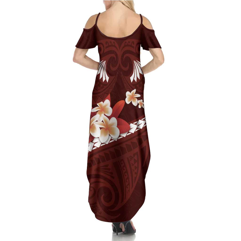 Oxblood Polynesia Summer Maxi Dress Tribal Pattern Tropical Frangipani LT14 - Polynesian Pride