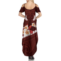 Oxblood Polynesia Summer Maxi Dress Tribal Pattern Tropical Frangipani LT14 - Polynesian Pride