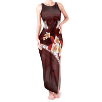 Oxblood Polynesia Tank Maxi Dress Tribal Pattern Tropical Frangipani LT14 Women Oxblood - Polynesian Pride