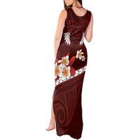Oxblood Polynesia Tank Maxi Dress Tribal Pattern Tropical Frangipani LT14 - Polynesian Pride
