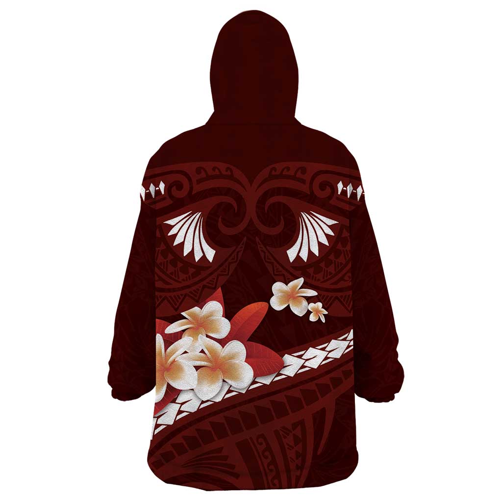 Oxblood Polynesia Wearable Blanket Hoodie Tribal Pattern Tropical Frangipani LT14 - Polynesian Pride