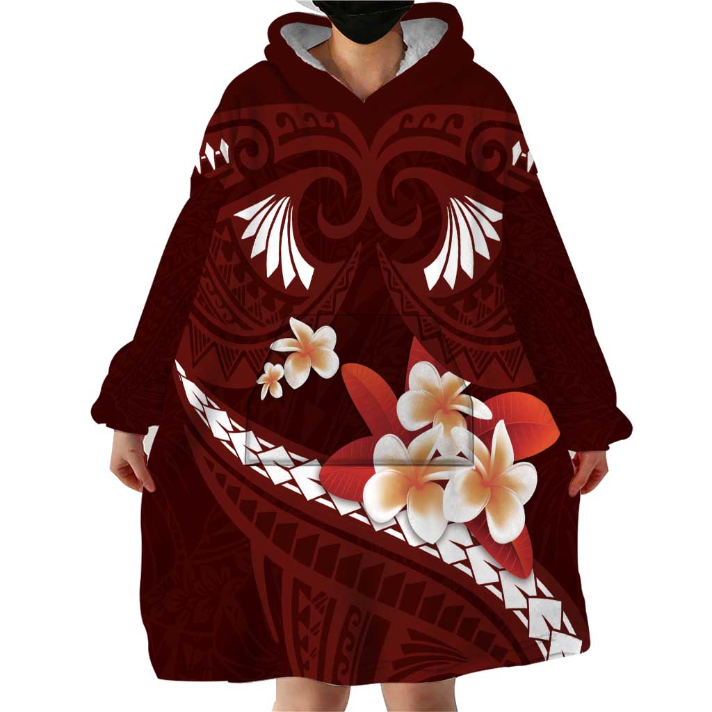 Oxblood Polynesia Wearable Blanket Hoodie Tribal Pattern Tropical Frangipani LT14 - Polynesian Pride