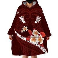 Oxblood Polynesia Wearable Blanket Hoodie Tribal Pattern Tropical Frangipani LT14 - Polynesian Pride