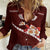 Oxblood Polynesia Women Casual Shirt Tribal Pattern Tropical Frangipani