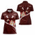 Oxblood Polynesia Women Polo Shirt Tribal Pattern Tropical Frangipani