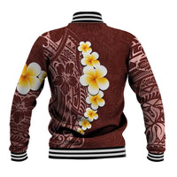 Oxblood Tropical Plumeria With Galaxy Polynesian Art Baseball Jacket