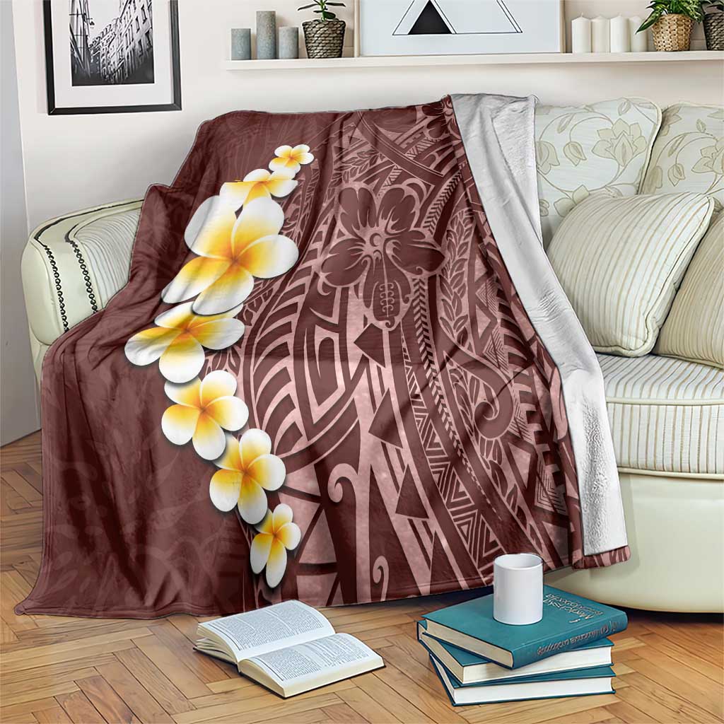 Oxblood Tropical Plumeria With Galaxy Polynesian Art Blanket