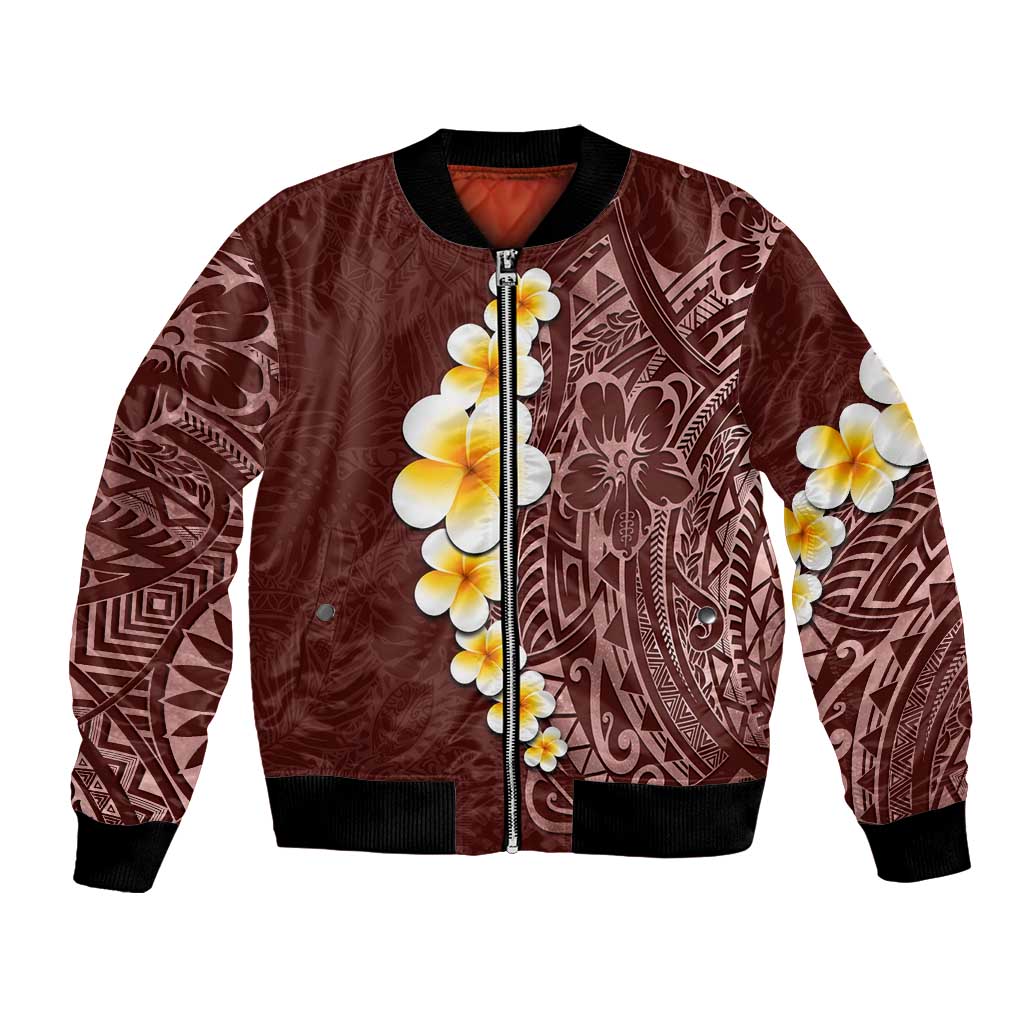 Oxblood Tropical Plumeria With Galaxy Polynesian Art Bomber Jacket