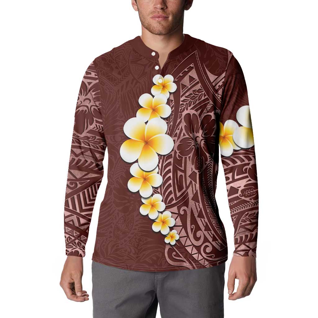 Oxblood Tropical Plumeria With Galaxy Polynesian Art Button Sweatshirt LT14 - Polynesian Pride