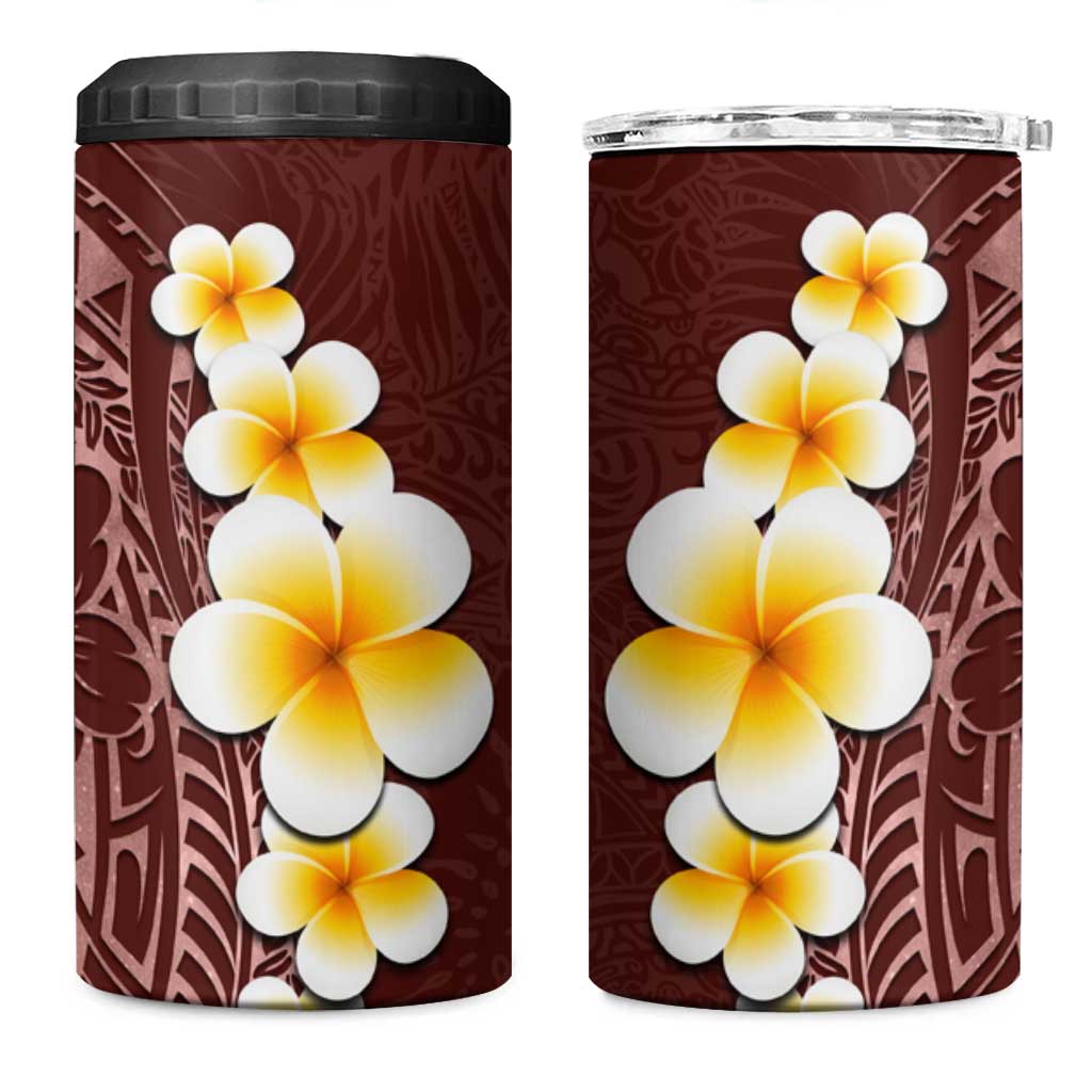 Oxblood Tropical Plumeria With Galaxy Polynesian Art 4 in 1 Can Cooler Tumbler