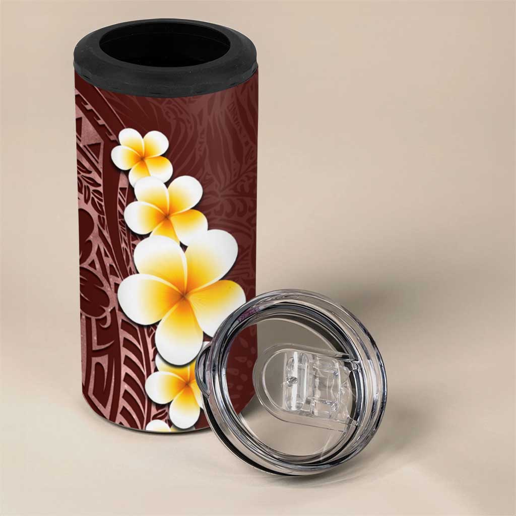 Oxblood Tropical Plumeria With Galaxy Polynesian Art 4 in 1 Can Cooler Tumbler