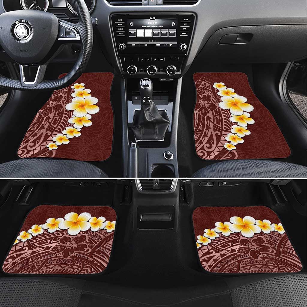 Oxblood Tropical Plumeria With Galaxy Polynesian Art Car Mats LT14 Set 4pcs Oxblood - Polynesian Pride