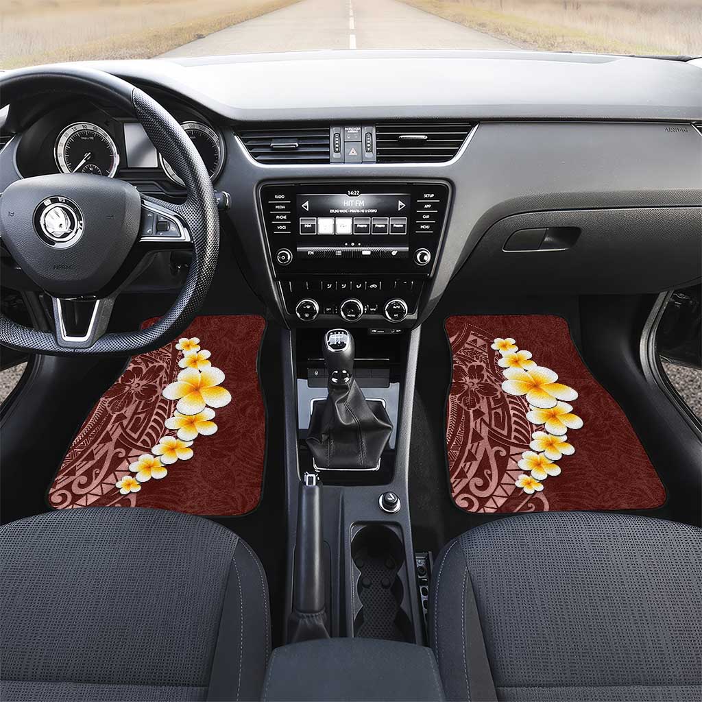 Oxblood Tropical Plumeria With Galaxy Polynesian Art Car Mats LT14 Set 2pcs - Front Oxblood - Polynesian Pride