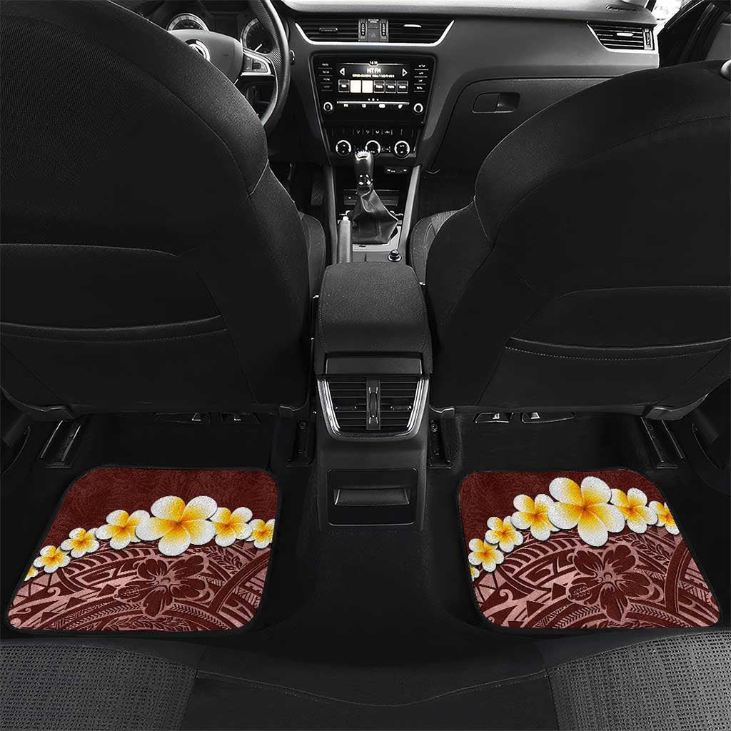 Oxblood Tropical Plumeria With Galaxy Polynesian Art Car Mats LT14 Set 2pcs - Back Oxblood - Polynesian Pride
