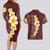 Oxblood Tropical Plumeria With Galaxy Polynesian Art Couples Matching Long Sleeve Bodycon Dress and Hawaiian Shirt