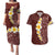 Oxblood Tropical Plumeria With Galaxy Polynesian Art Couples Matching Puletasi and Hawaiian Shirt