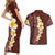 Oxblood Tropical Plumeria With Galaxy Polynesian Art Couples Matching Short Sleeve Bodycon Dress and Hawaiian Shirt