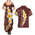 Oxblood Tropical Plumeria With Galaxy Polynesian Art Couples Matching Summer Maxi Dress and Hawaiian Shirt