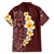 Oxblood Tropical Plumeria With Galaxy Polynesian Art Family Matching Long Sleeve Bodycon Dress and Hawaiian Shirt