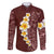 Oxblood Tropical Plumeria With Galaxy Polynesian Art Family Matching Long Sleeve Bodycon Dress and Hawaiian Shirt