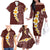 Oxblood Tropical Plumeria With Galaxy Polynesian Art Family Matching Off The Shoulder Long Sleeve Dress and Hawaiian Shirt