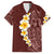 Oxblood Tropical Plumeria With Galaxy Polynesian Art Family Matching Off The Shoulder Long Sleeve Dress and Hawaiian Shirt