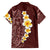 Oxblood Tropical Plumeria With Galaxy Polynesian Art Family Matching Off The Shoulder Long Sleeve Dress and Hawaiian Shirt