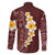 Oxblood Tropical Plumeria With Galaxy Polynesian Art Family Matching Off The Shoulder Long Sleeve Dress and Hawaiian Shirt