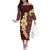 Oxblood Tropical Plumeria With Galaxy Polynesian Art Family Matching Off The Shoulder Long Sleeve Dress and Hawaiian Shirt