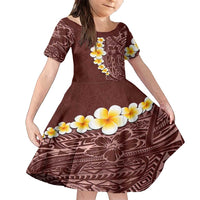 Oxblood Tropical Plumeria With Galaxy Polynesian Art Family Matching Off Shoulder Maxi Dress and Hawaiian Shirt LT14 Daughter's Dress Oxblood - Polynesian Pride