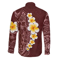 Oxblood Tropical Plumeria With Galaxy Polynesian Art Family Matching Off Shoulder Maxi Dress and Hawaiian Shirt LT14 - Polynesian Pride