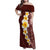 Oxblood Tropical Plumeria With Galaxy Polynesian Art Family Matching Off Shoulder Maxi Dress and Hawaiian Shirt