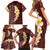 Oxblood Tropical Plumeria With Galaxy Polynesian Art Family Matching Short Sleeve Bodycon Dress and Hawaiian Shirt