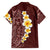 Oxblood Tropical Plumeria With Galaxy Polynesian Art Family Matching Short Sleeve Bodycon Dress and Hawaiian Shirt