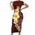 Oxblood Tropical Plumeria With Galaxy Polynesian Art Family Matching Short Sleeve Bodycon Dress and Hawaiian Shirt