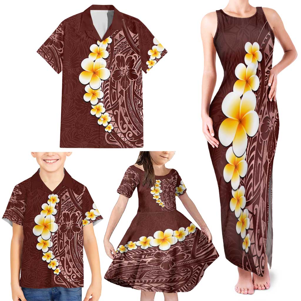 Oxblood Tropical Plumeria With Galaxy Polynesian Art Family Matching Tank Maxi Dress and Hawaiian Shirt LT14 - Polynesian Pride