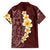 Oxblood Tropical Plumeria With Galaxy Polynesian Art Family Matching Tank Maxi Dress and Hawaiian Shirt