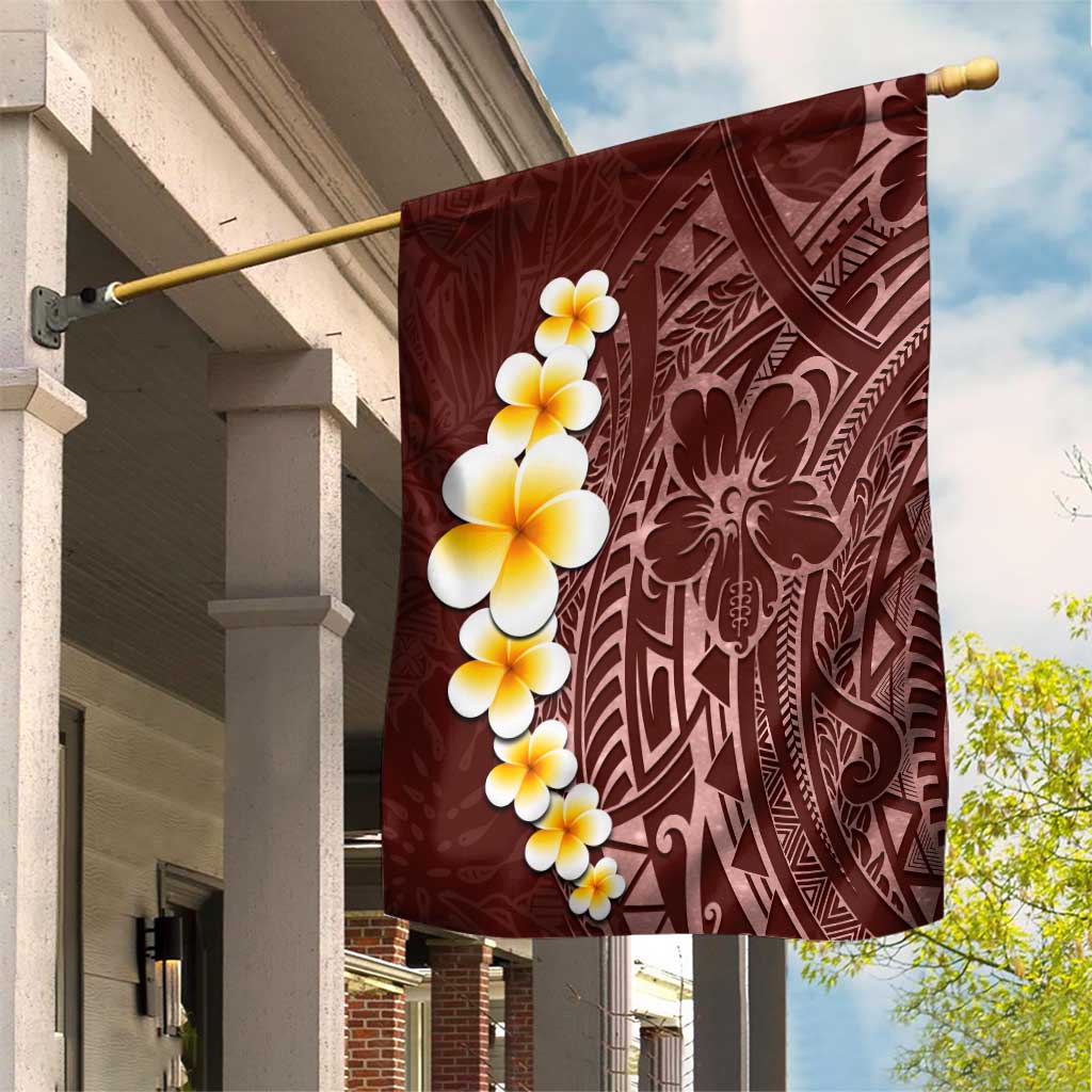 Oxblood Tropical Plumeria With Galaxy Polynesian Art Garden Flag