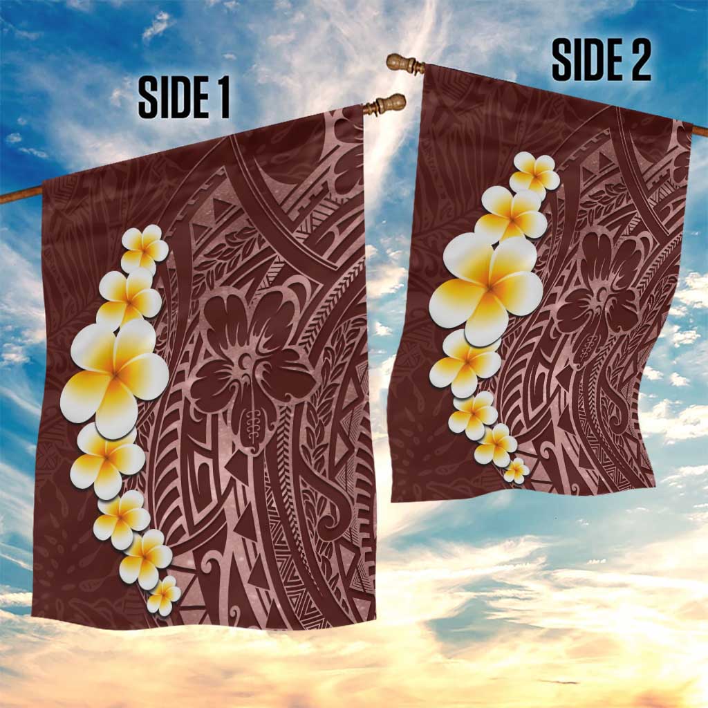 Oxblood Tropical Plumeria With Galaxy Polynesian Art Garden Flag LT14 - Polynesian Pride