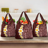 Oxblood Tropical Plumeria With Galaxy Polynesian Art Grocery Bag LT14 3-pack One Size Oxblood - Polynesian Pride