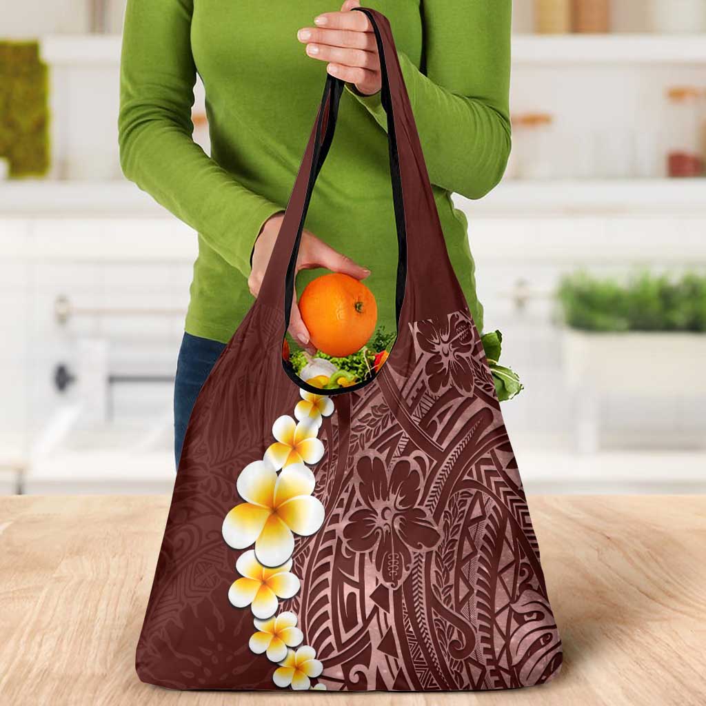 Oxblood Tropical Plumeria With Galaxy Polynesian Art Grocery Bag LT14 - Polynesian Pride