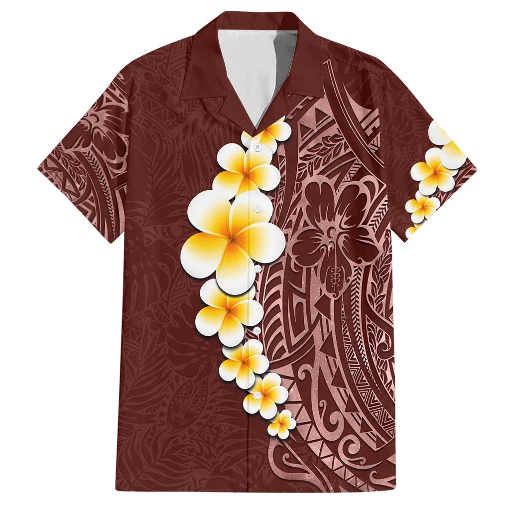 Oxblood Tropical Plumeria With Galaxy Polynesian Art Hawaiian Shirt