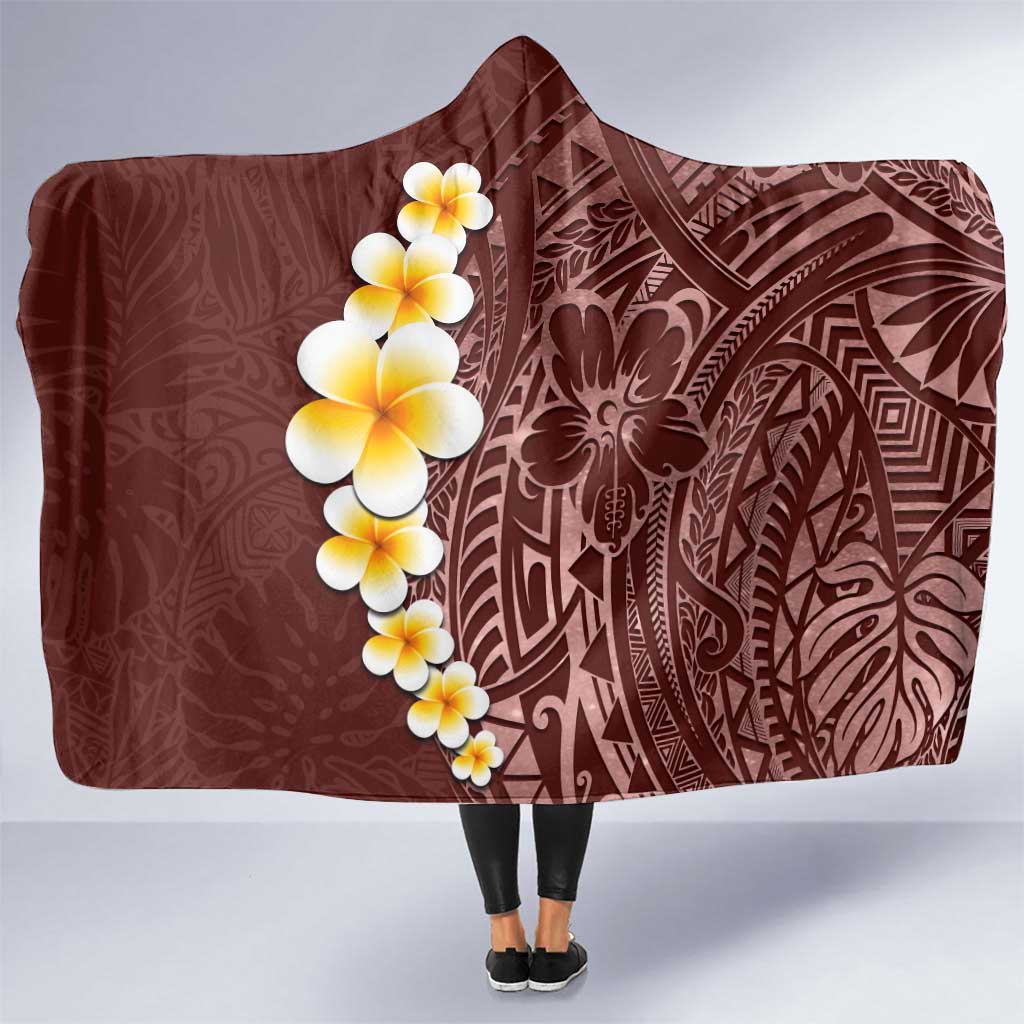 Oxblood Tropical Plumeria With Galaxy Polynesian Art Hooded Blanket