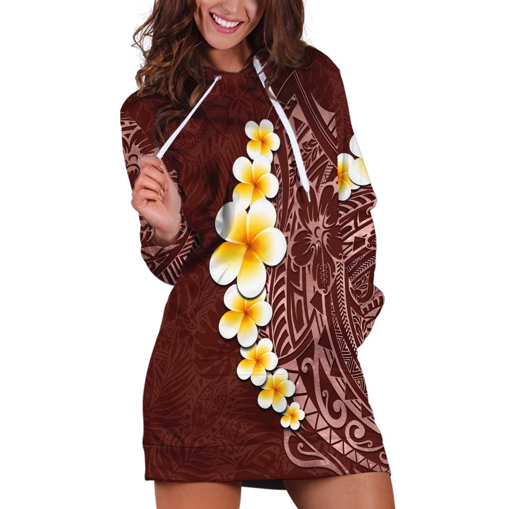Oxblood Tropical Plumeria With Galaxy Polynesian Art Hoodie Dress LT14 Oxblood - Polynesian Pride