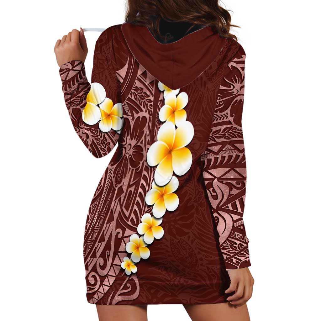 Oxblood Tropical Plumeria With Galaxy Polynesian Art Hoodie Dress LT14 - Polynesian Pride
